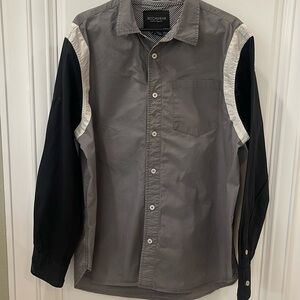 Rocawear men’s long sleeve button up down colorblock gray white black shirt s XL